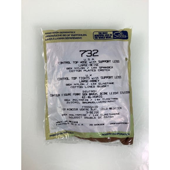 Vintage Silkies Control Top hose with support Legs Beige Size large NEW - Picture 2 of 2